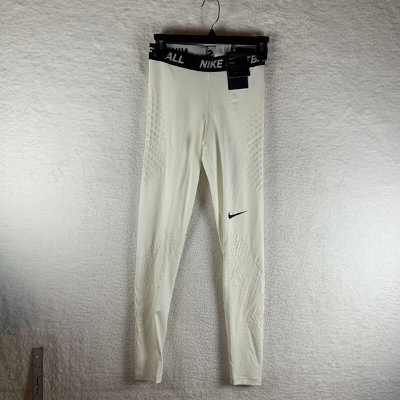 Nike Dry Softball Leggings Women's Small White Stretch‎ Logo Slider Tights 6927 - Picture 1 of 8